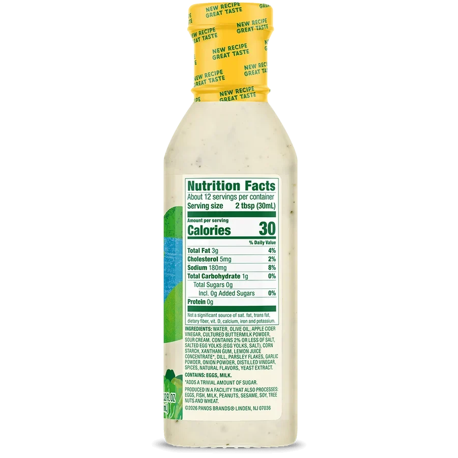 Nutrition Facts panel for Walden Farms Dressing, Ranch flavor.