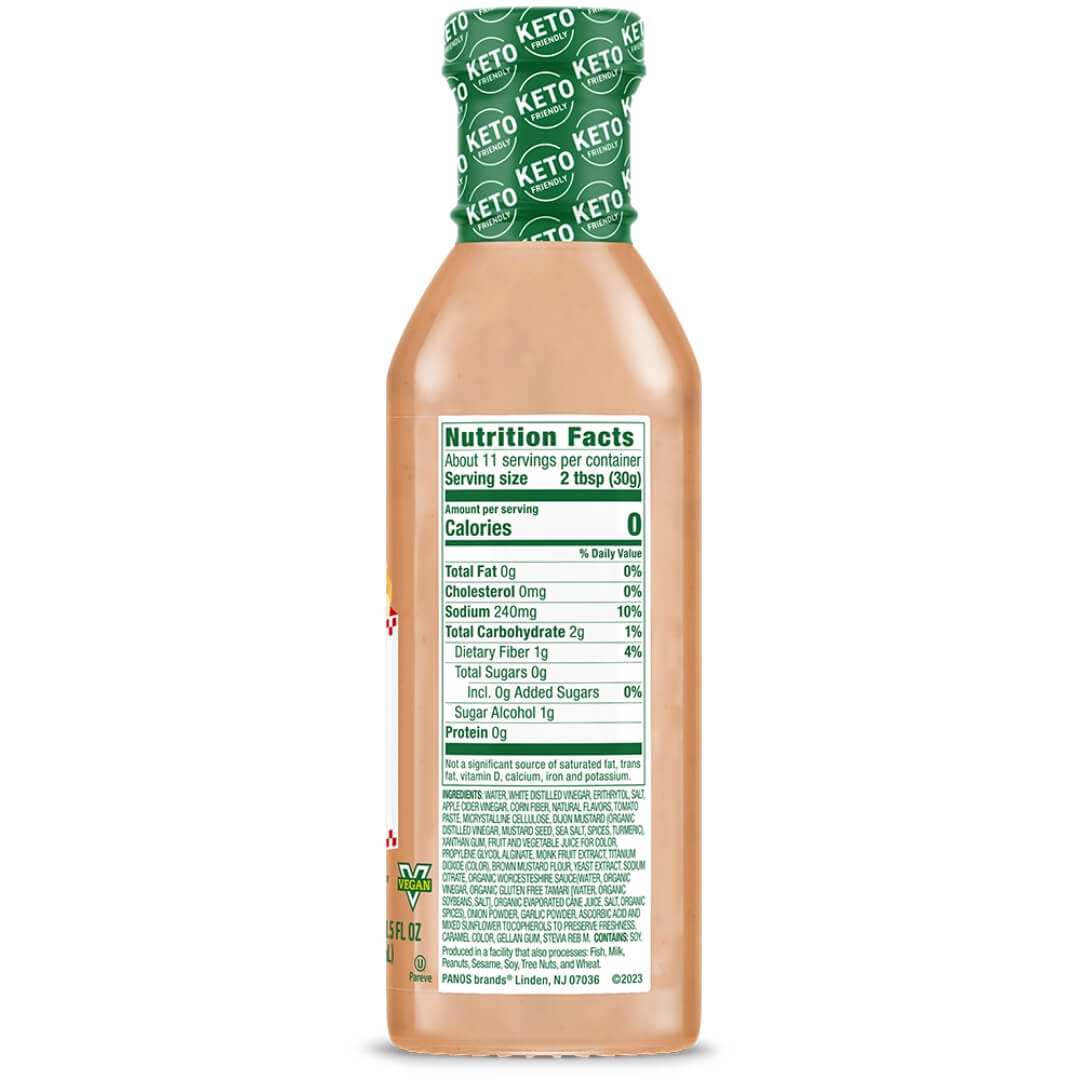 Nutrition Facts panel on Walden Farms Chicken Dip'n Sauce, Sweet & Tangy flavor bottle.