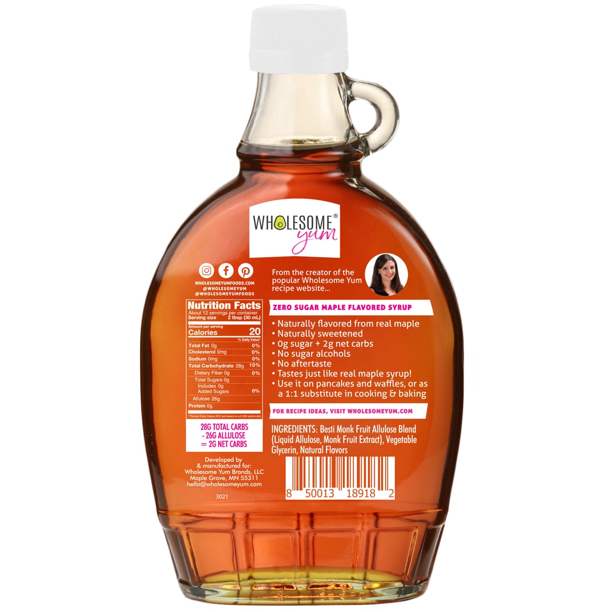Wholesome Yum Zero Sugar Maple Syrup - Glass