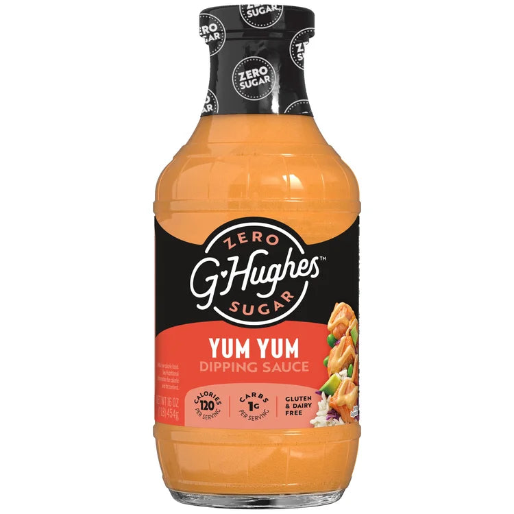 Front package of G Hughes Sugar Free Dipping Sauce, Yum Yum, 16 oz